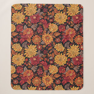 Colonial Embroidered Mums - Seamless Pattern Sherpa Blanket