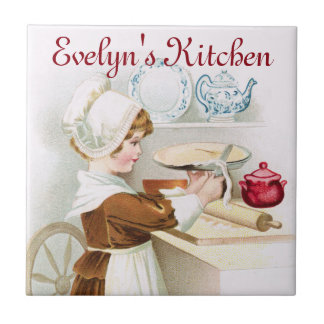 Colonial Sweetheart Making a Pie Tile