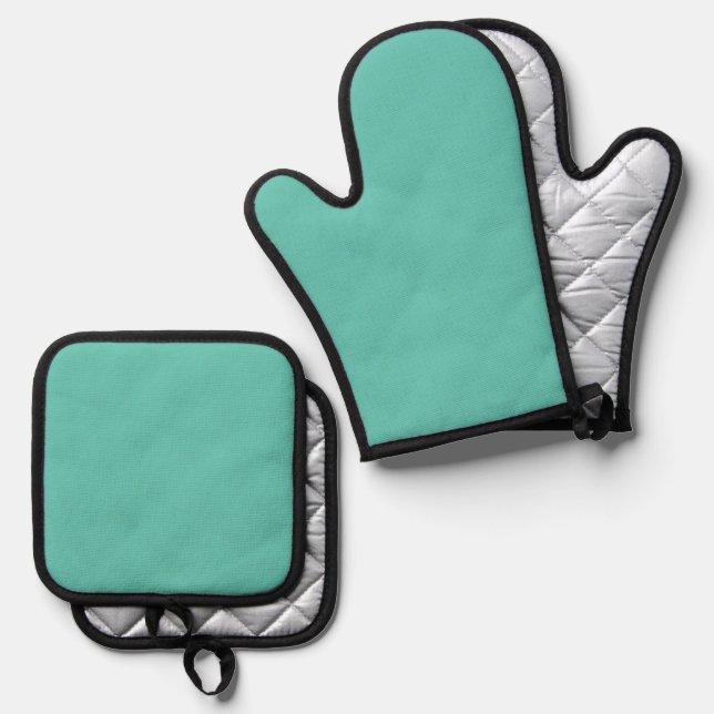 COLOR BISCAY GREEN OVEN MITT & POT HOLDER SET (Front/Back)