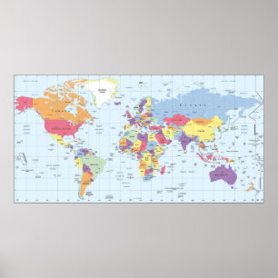 Color blind friendly political World Map Poster