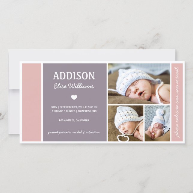 COLOR BLOCK | BABY GIRL BIRTH ANNOUNCEMENT (Front)