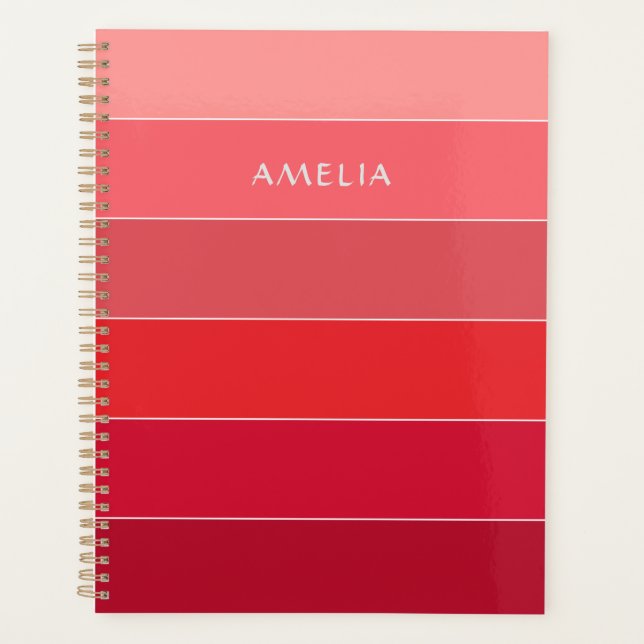 Color Block Name Red Pink Stripes Planner (Front)