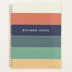 Color Block Name Retro Stripes Blue Green Pink Planner