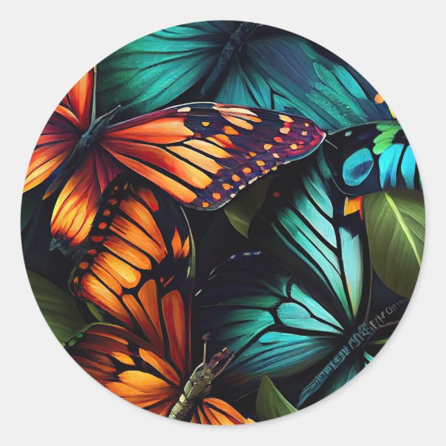 Color Burst – Butterflies in Motion Classic Round Sticker (Front)