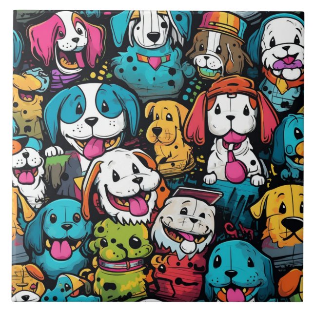 Color dogs background ceramic tile (Front)