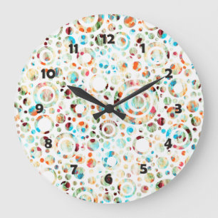 Color Dots & Circle Pattern + your text & backgr. Large Clock