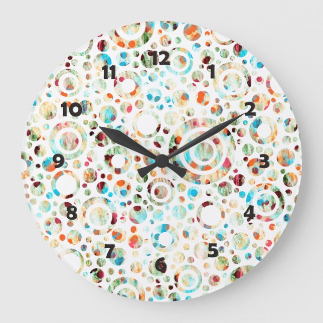 Color Dots & Circle Pattern + your text & backgr. Large Clock (Front)