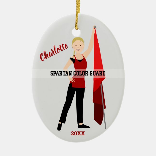 Color Guard Blonde Braid Red & Black Ceramic Ornament (Front)