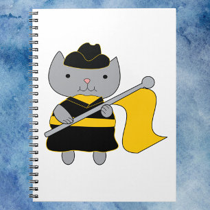 Color Guard Cat Yellow Flag Black Uniform Notebook
