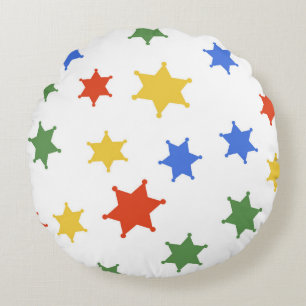 Color Hexagram sheriff icon isolated seamless patt Round Cushion