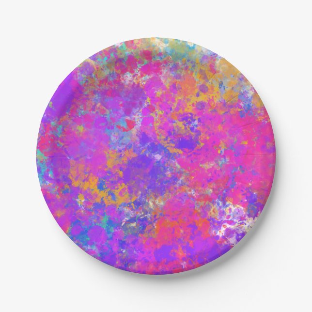 Color Paint Splatter Party Plates (Front)