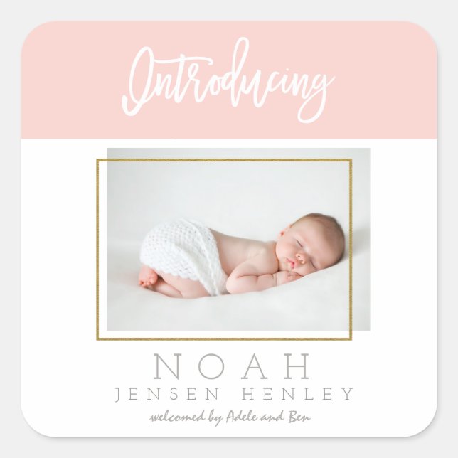 COLOR PANELS BIRTH ANNOUNCEMENT SQUARE STICKER (Front)