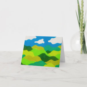 Color Pencil Abstract Landscape Blue Sky Folded Note Card
