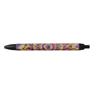 Color Pencil Purple Yellow Detailed Mandala Design Black Ink Pen