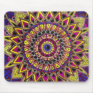 Color Pencil Purple Yellow Mandala Design Computer Mouse Pad