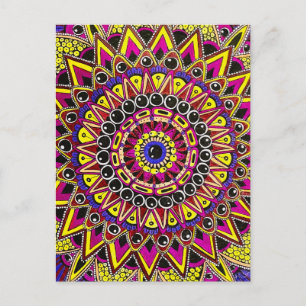 Color Pencil Purple Yellow Mandala Postcard