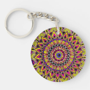 Color Pencil Purple Yellow Mandala Postcard Key Ring