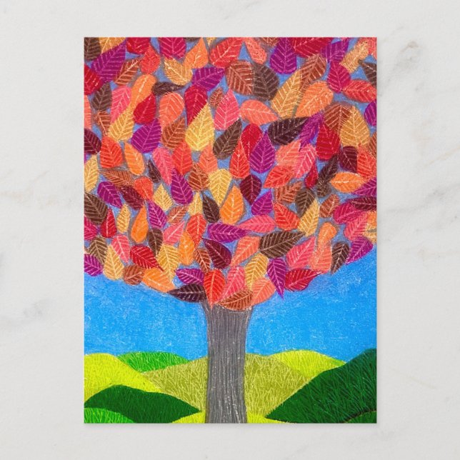 Color Pencil Tree with Leaves Drawing  Postcard (Front)