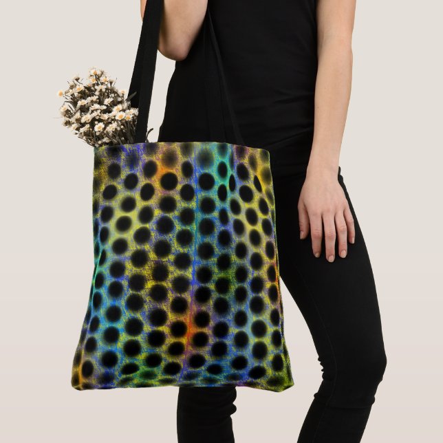 Color purse with black balls and risks. tote bag (Close Up)