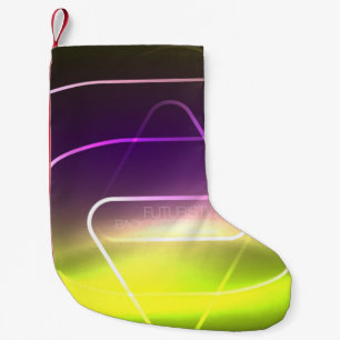 Color shiny neon lights background with abstract l small christmas stocking