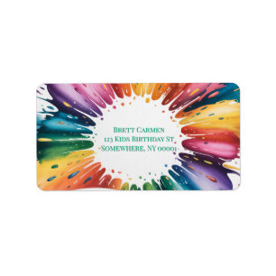 Color Splash Art Birthday Bash Return Address Label