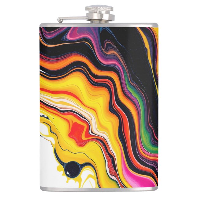 Color Splash Swirl – Vibrant Abstract Drip Art Hip Flask (Front)