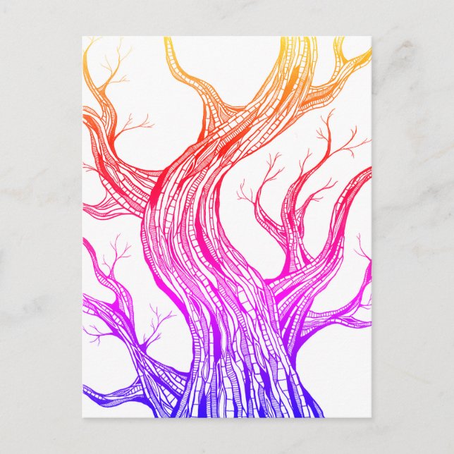 Color Spooky Abstract Tree Pen Drawing Postcard (Front)