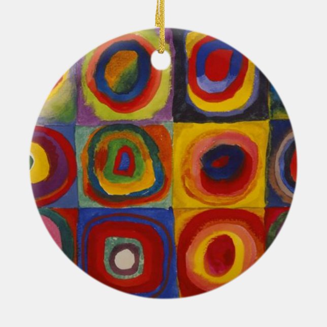 Color Study: Squares with Concentric Circles Ceramic Ornament (Back)