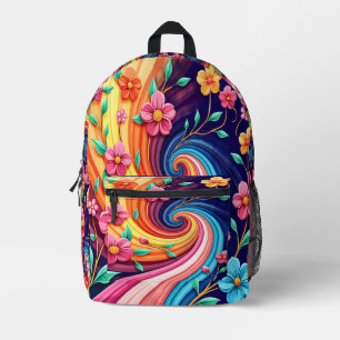 Color Swirl Bloom - Vibrant Floral Vortex Printed Backpack