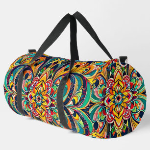 Color Symphony Mandala – Bold Psychedelic Floral Duffle Bag