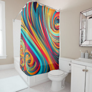 Color Wave Fusion – Modern Abstract Swirl Art Shower Curtain