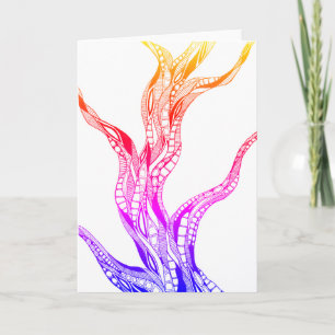 Color Wavy Curved Abstract Tree Pen Drawing Card