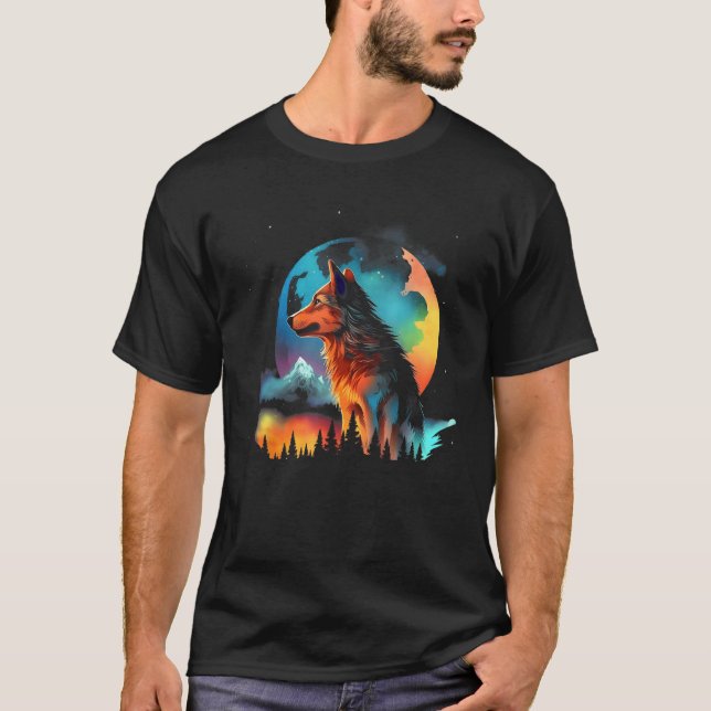Color Wolf Mountains  Graphics T-Shirt (Front)