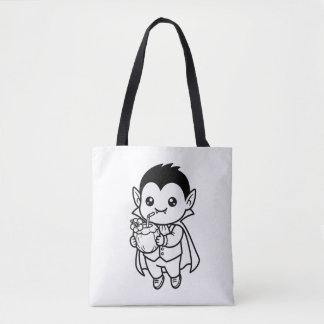 Color Your Own Kawaii Vampire Tropical Coconut Tote Bag