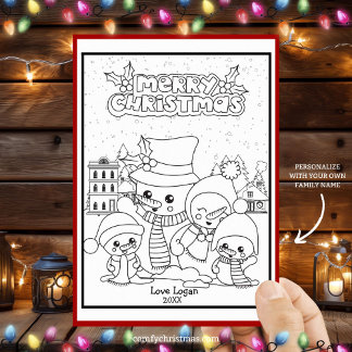Color Your Own Personalized Christmas Snowman Holiday Card