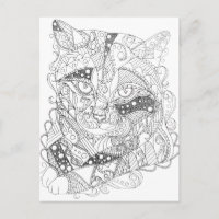 Colorable Cat Abstract Art Adult Colouring