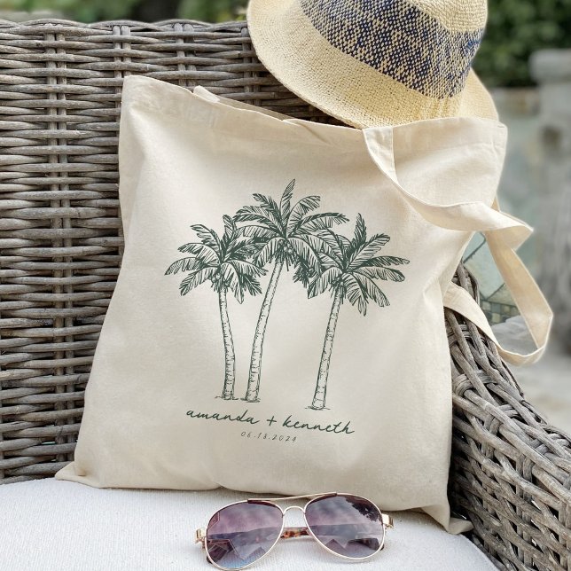 Colorable Palm Tree Destination Wedding Welcome Tote Bag (Creator Uploaded)
