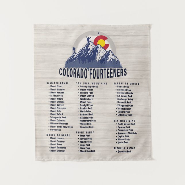 Colorado 14ers Fourteeners Mountain Climbing Tapestry (Front)
