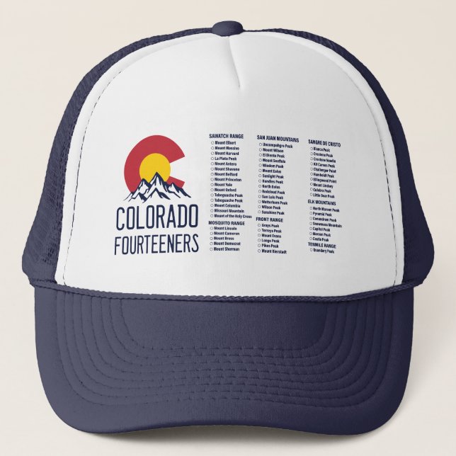 Colorado 14ers Fourteeners Mountain Souvenirs Trucker Hat (Front)
