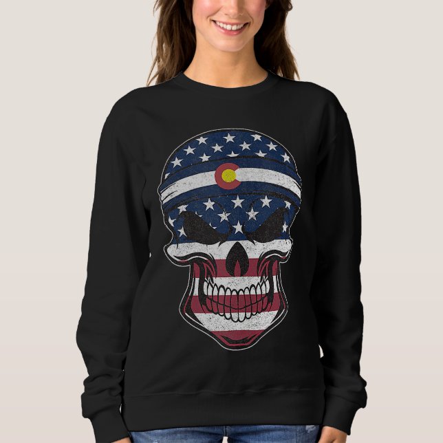 Colorado American Flag Skull  State Flag Colorado  Sweatshirt (Front)