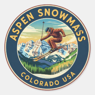 Colorado Aspen Snowmass Skier Skiing Classic Round Sticker