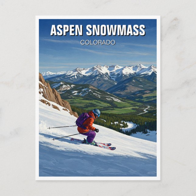 Colorado Aspen Snowmass Skier Skiing Postcard (Front)