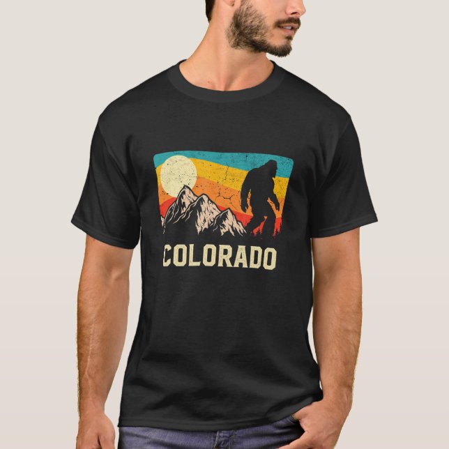 Colorado Bigfoot Sasquatch Mountains Retro Hiking T-Shirt (Front)