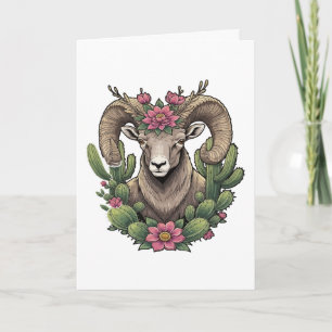 Colorado Bighorn And Claret Cup Cactus Holiday Card