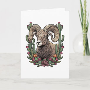 Colorado Bighorn Sheep And Claret Cup Cactus Holiday Card