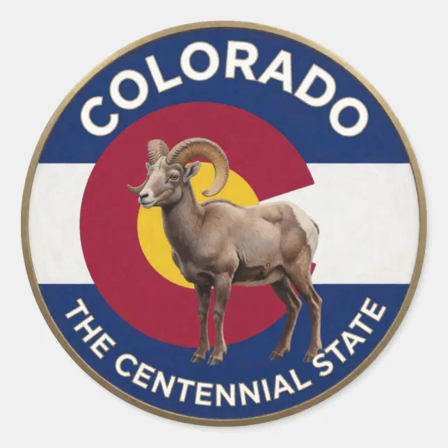 Create Decals Colorado Bighorn Sheep Emblem Classic Round Sticker | Zazzle