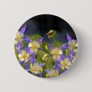 Colorado Blue Columbine Painting - Original Art 6 Cm Round Badge