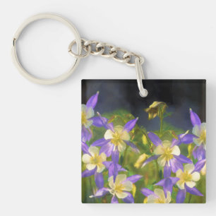 Colorado Blue Columbine Painting - Original Art Key Ring