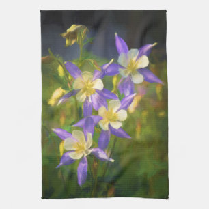 Colorado Blue Columbine Painting - Original Art Tea Towel