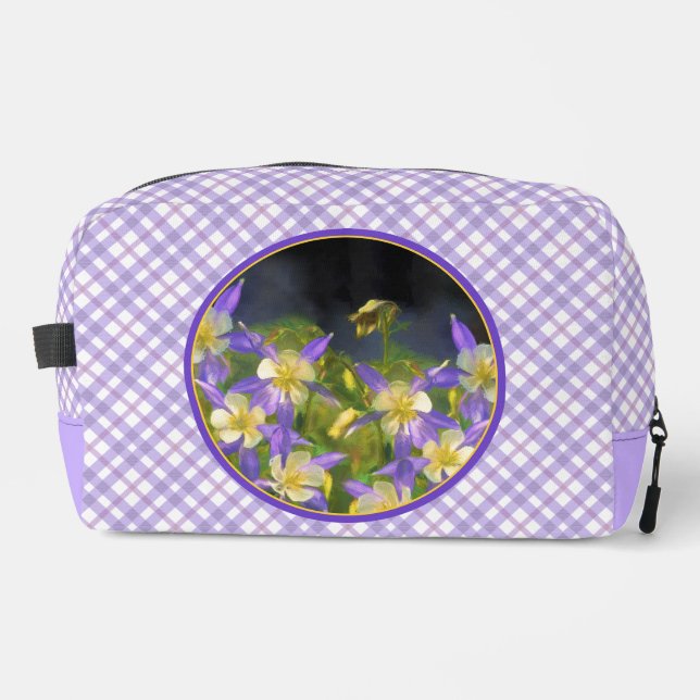 Colorado Blue Columbines Painting  Original Art Dopp Kit (Front)